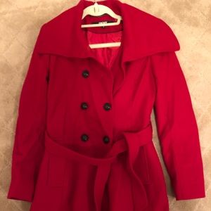 DKNY Womens Red Pea Coat